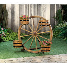 Load image into Gallery viewer, Wagon Wheel Barrel Planter Display
