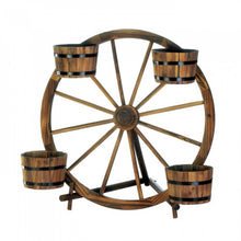Load image into Gallery viewer, Wagon Wheel Barrel Planter Display
